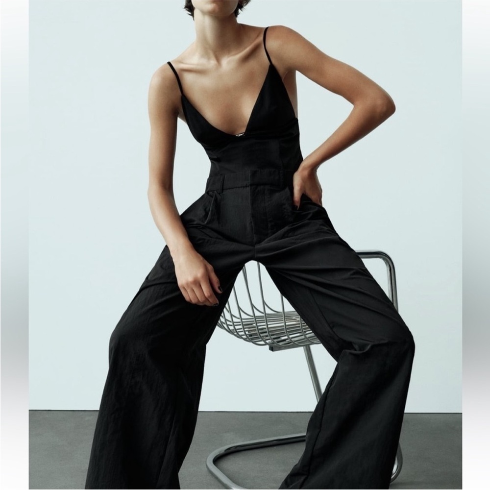 Zara Black Wide-Leg Jumpsuit with Spaghetti Straps